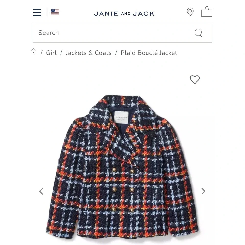 Janie and Jack Plaid Boucle Jacket Girls 18-24 Month Double Breasted Gold Button